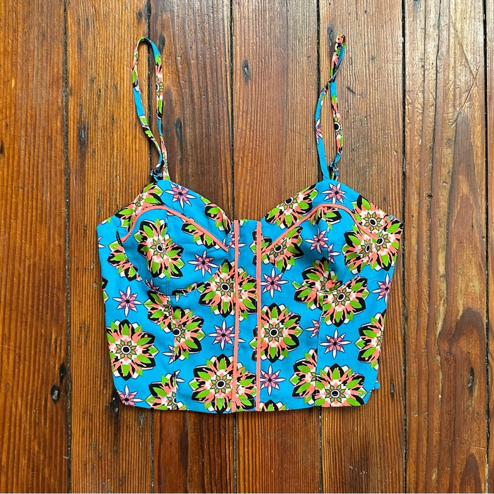 2010s Flying Tomato electric blue bustier style cropped cami top XS